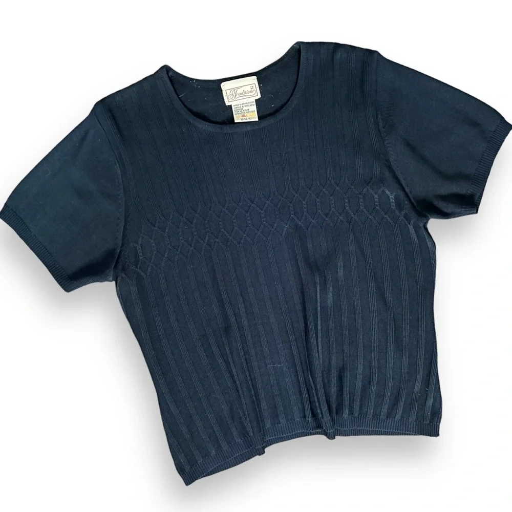 Navy Vintage Knit Tee Top - Picture 3 of 7